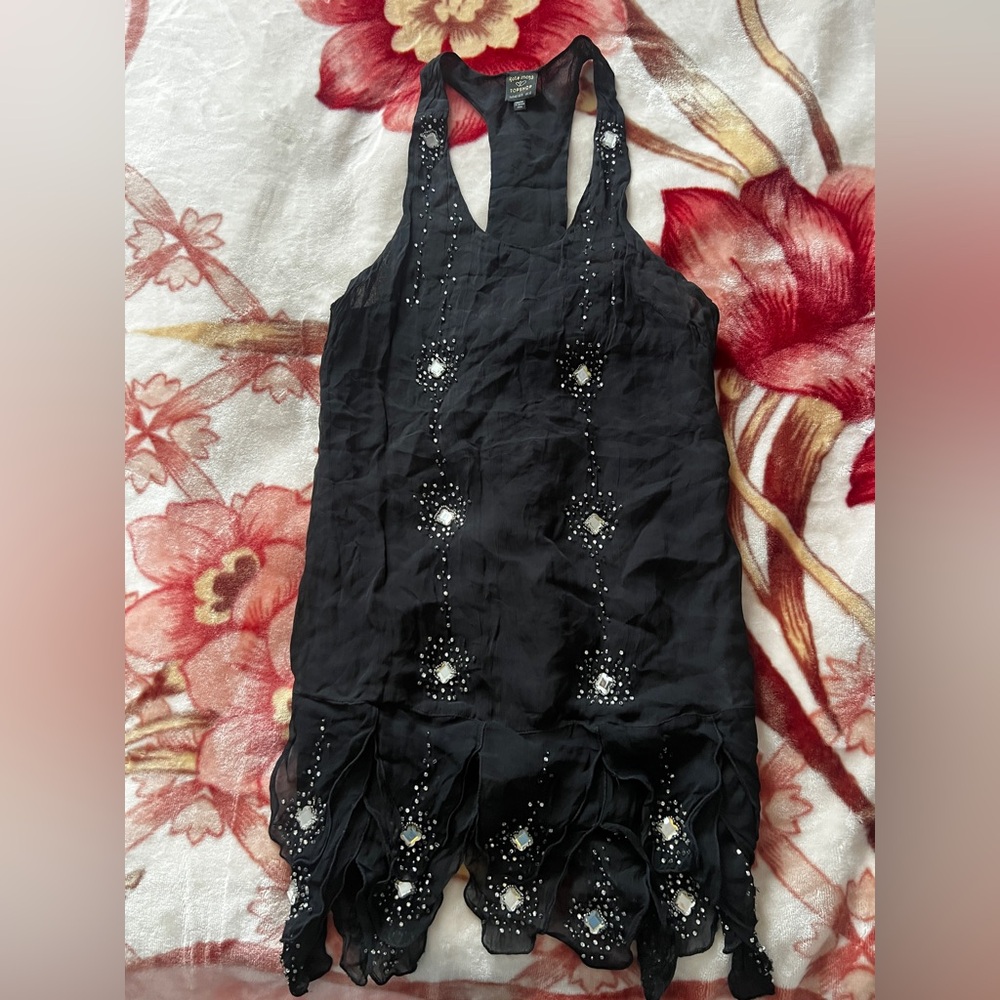 Early 2000sBlack beaded halter-neck dress